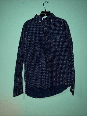 Royal County of Berkshire Polo Club Men's Navy Blue Polka Dot Button-Down Shirt